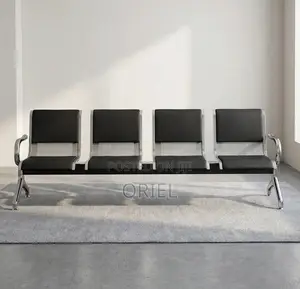 Office Bench : 4-Seater Waiting Black Leather Padded Office Bench