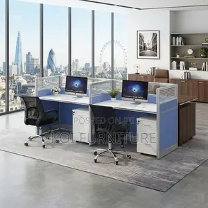 Office Workstation; Straight Blue Made Two Users Workstations