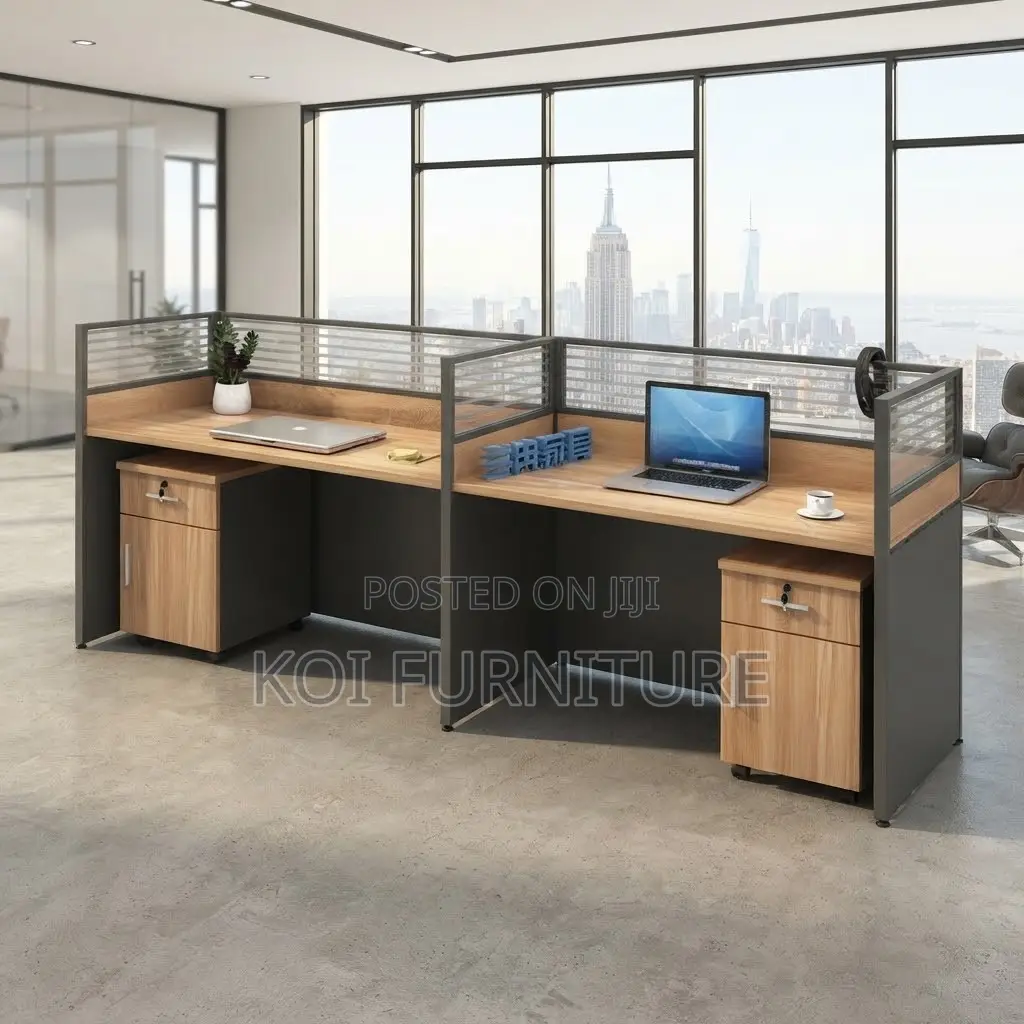 Office Workstation; Straight Blue Made Two Users Workstations