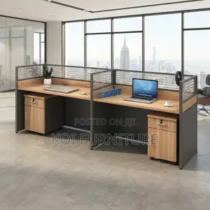 Office Workstation; Straight Blue Made Two Users Workstations