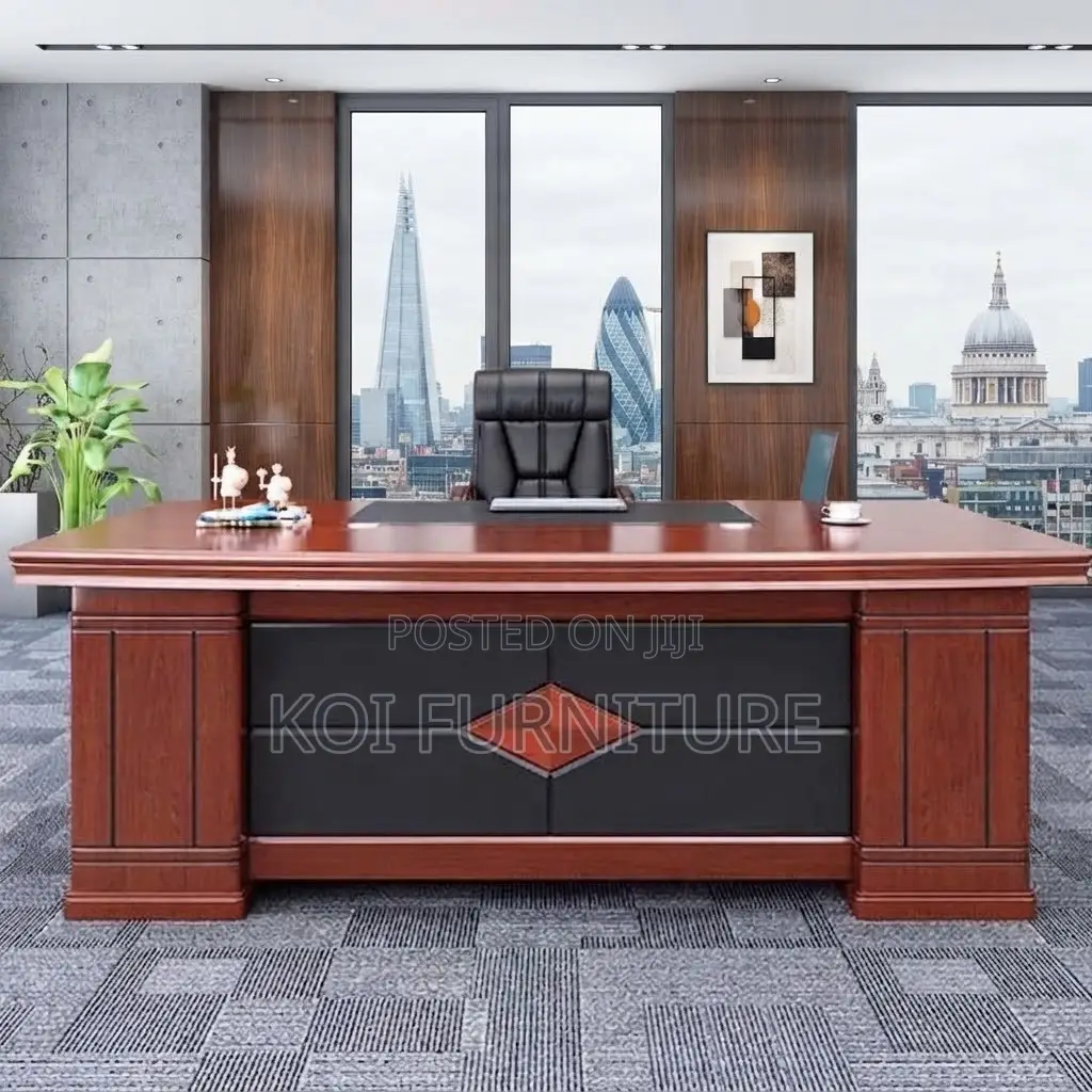 Office Desk; Glossy 180CM Executive Mahogany Desk