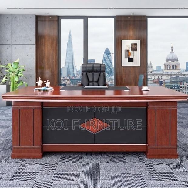 Office Desk; Glossy 180CM Executive Mahogany Desk