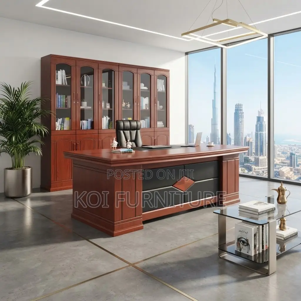 Office Desk; Glossy 180CM Executive Mahogany Desk