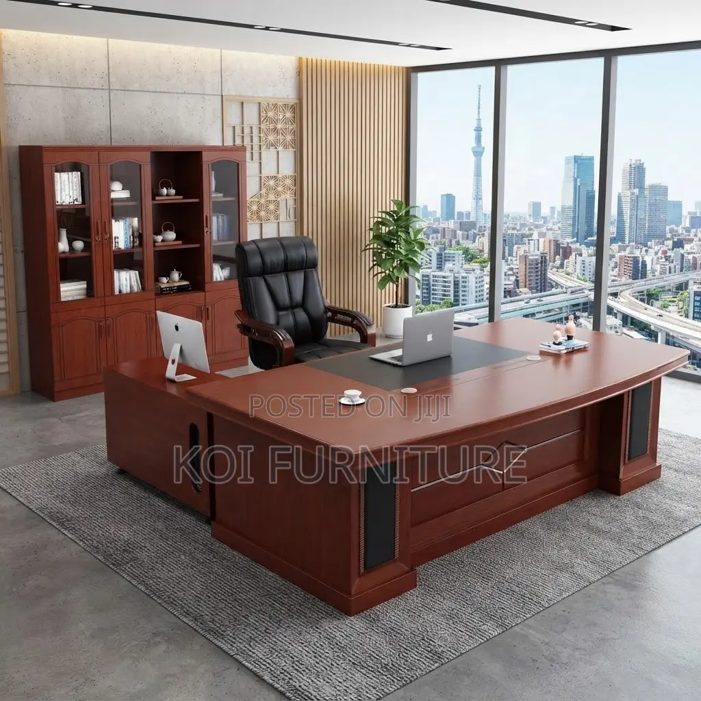 Office Desk; Glossy 180CM Executive Mahogany Desk