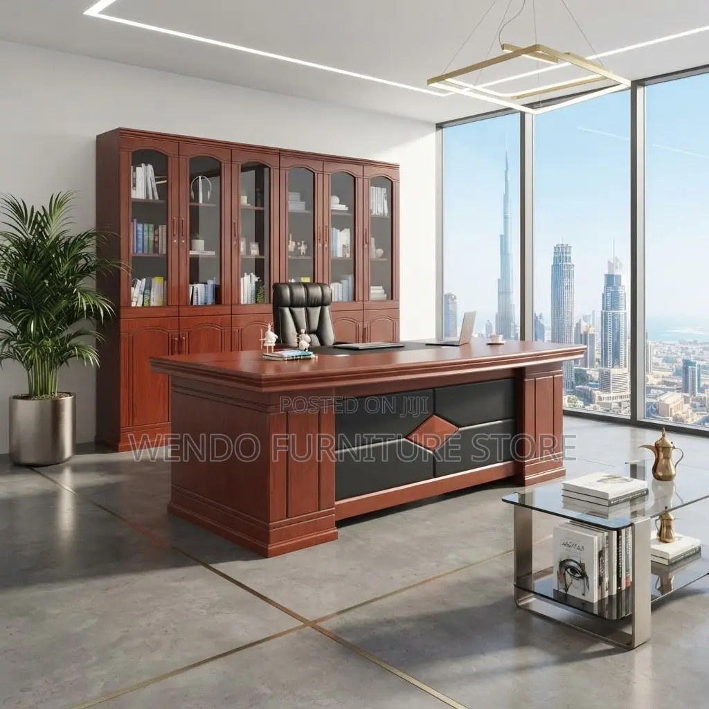 Office Desk; ; 2 Meters Executive Mahogany Polished Office Desks