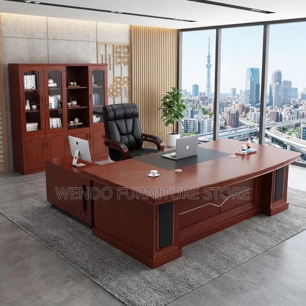 Office Desk; ; 2 Meters Executive Mahogany Polished Office Desks