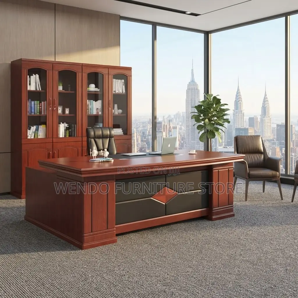 Office Desk; ; 2 Meters Executive Mahogany Polished Office Desks