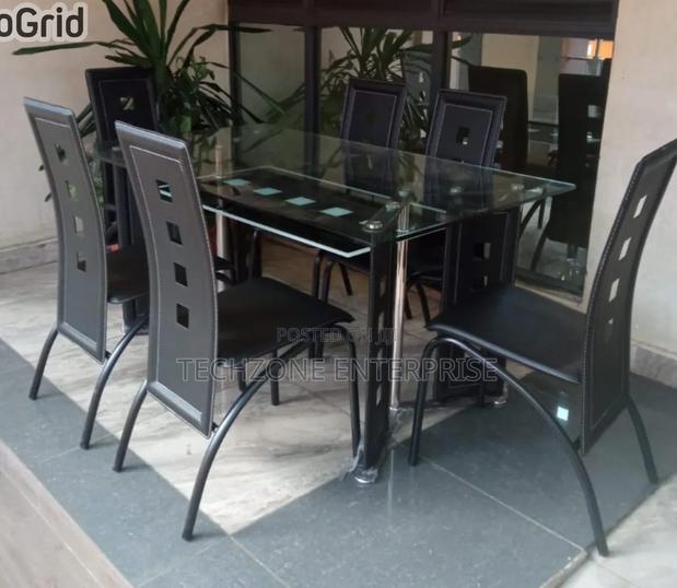 Executive 6 Sitter Glass Dinning Table  With Leather Seat, Black ,, - main view