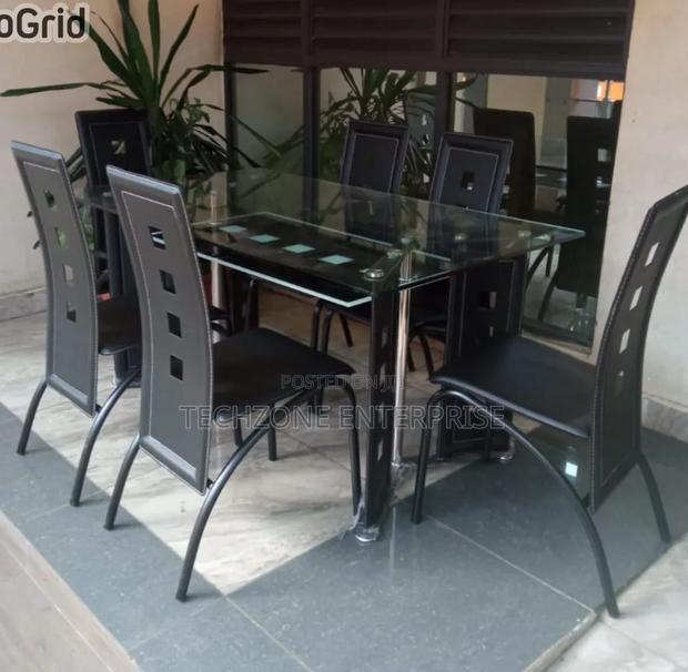 Executive 6 Sitter Glass Dinning Table  With Leather Seat, Black ,, - thumbnail 2
