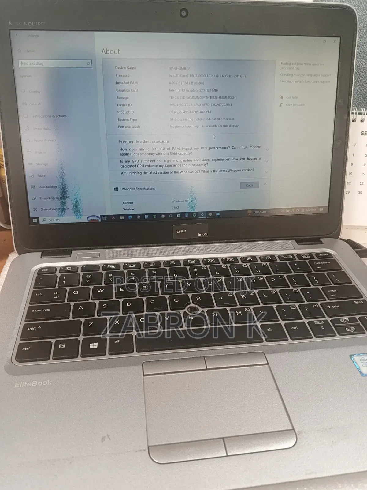 Laptop HP EliteBook 820 G3 8GB Intel Core i7 SSD 256GB