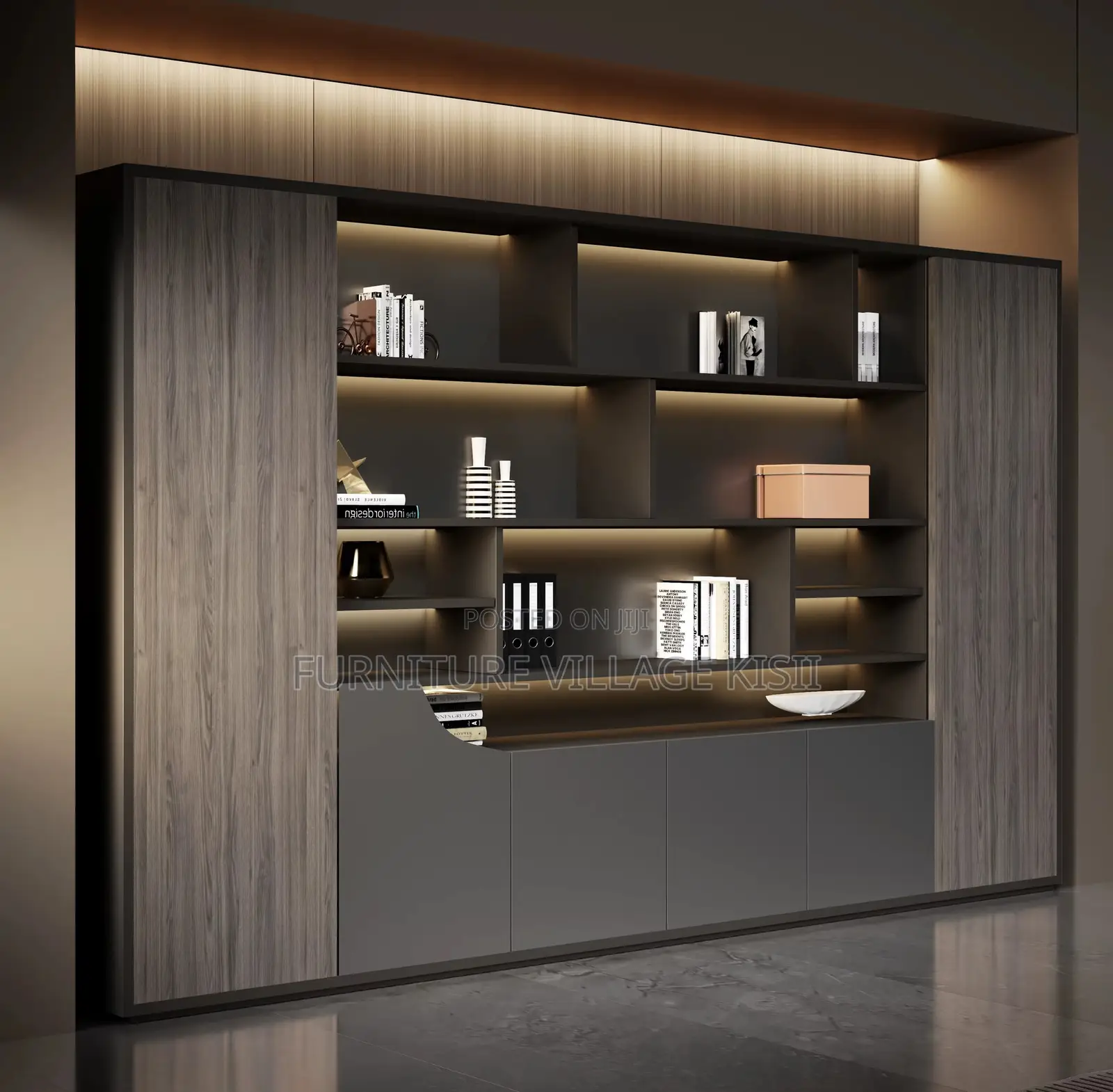 Office Furniture; Wooden Office Wallunit With LED Display