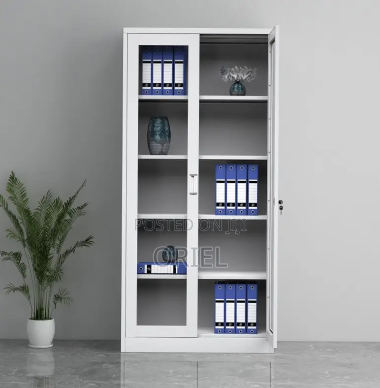 Office Storage Cabinet : Full Glass 2-Door Steel Filing Cabinet