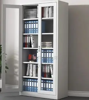Office Storage Cabinet : Full Glass 2-Door Steel Filing Cabinet