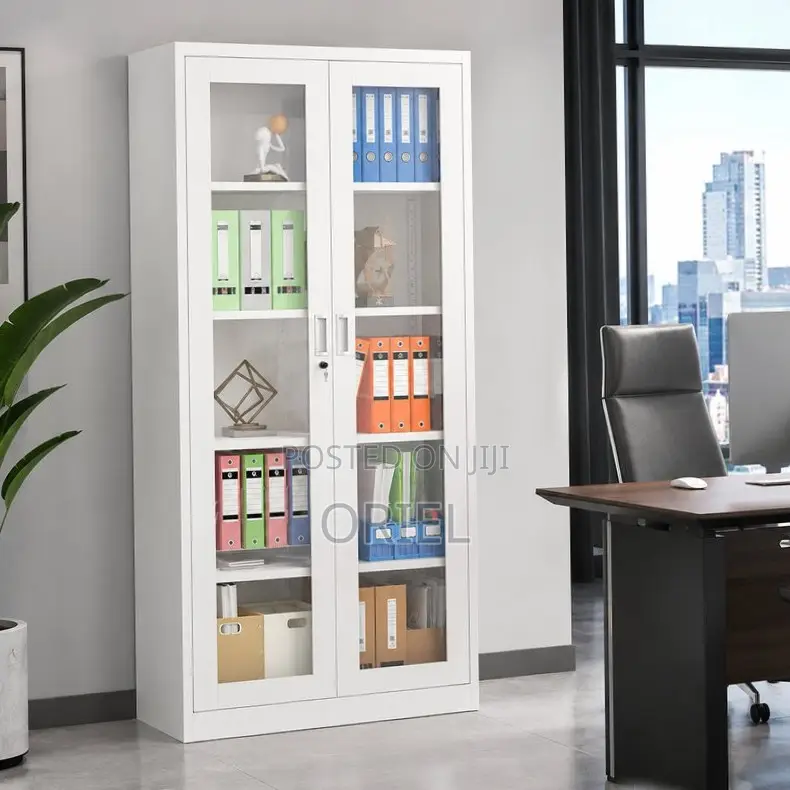 Office Storage Cabinet : Full Glass 2-Door Steel Filing Cabinet