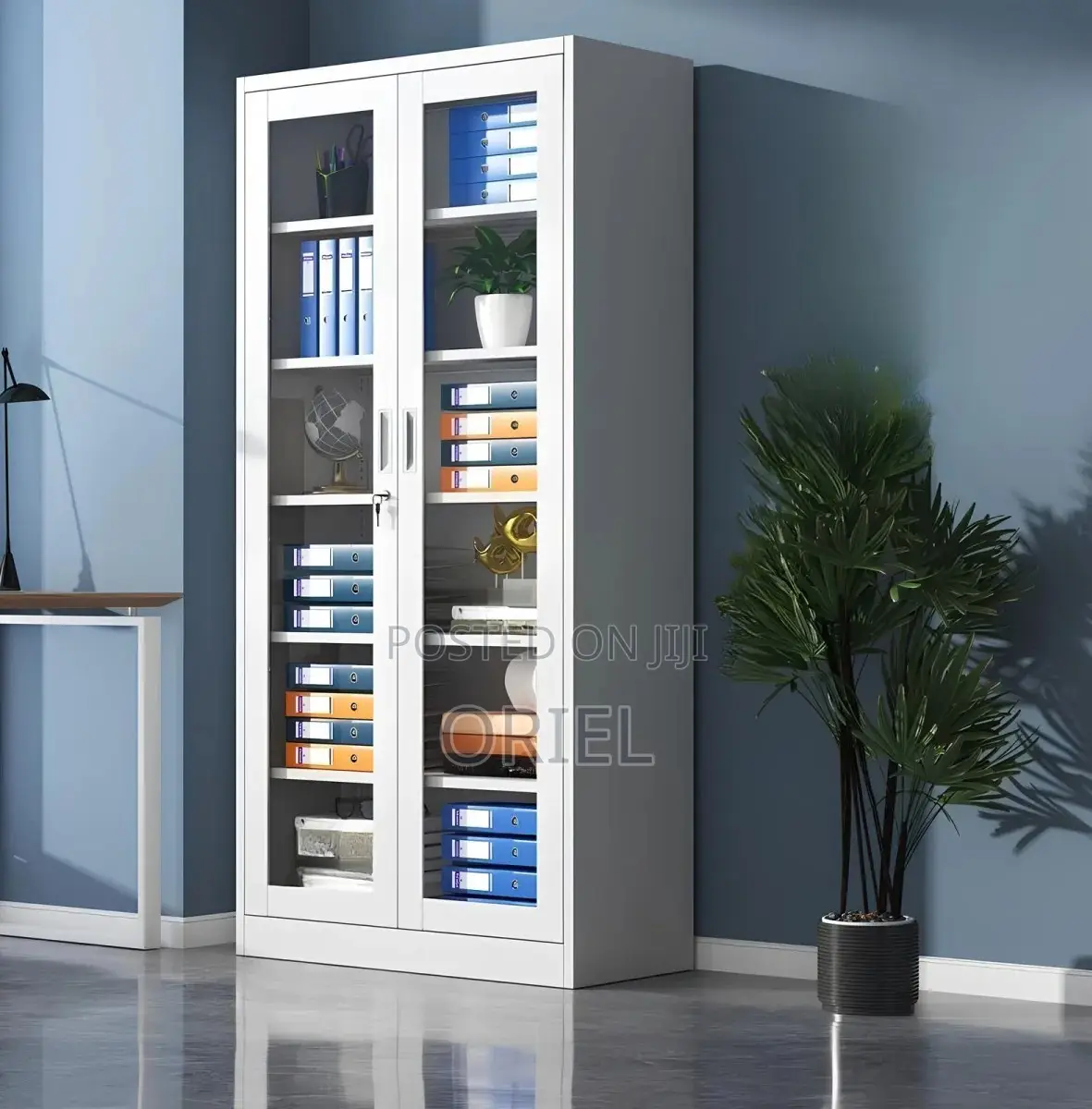 Office Storage Cabinet : Full Glass 2-Door Steel Filing Cabinet