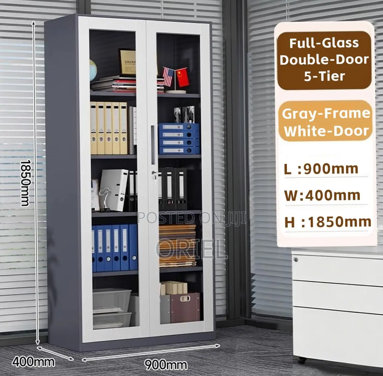 Office Storage Cabinet : Full Glass 2-Door Steel Filing Cabinet