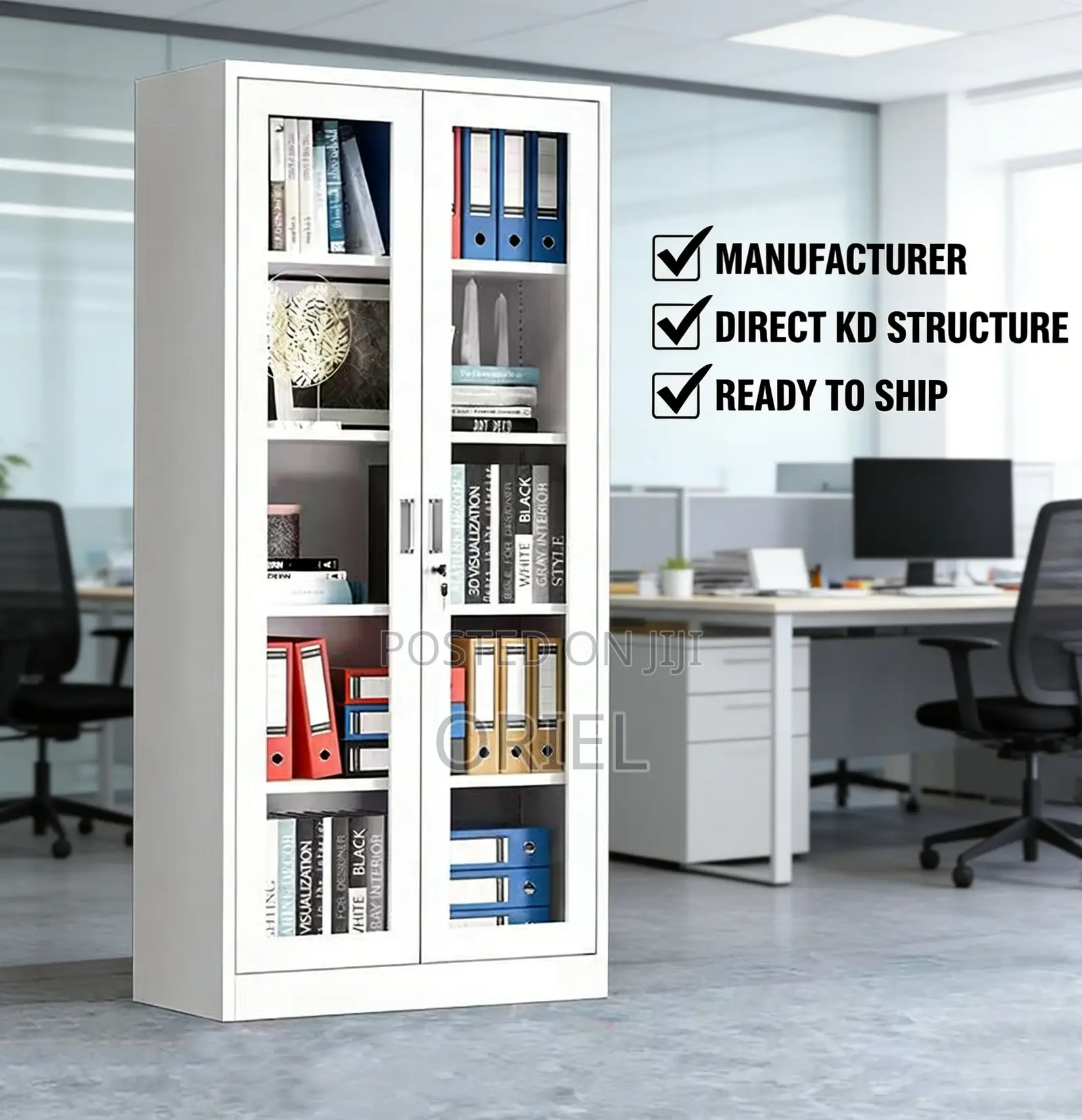 Office Storage Cabinet : Full Glass 2-Door Steel Filing Cabinet