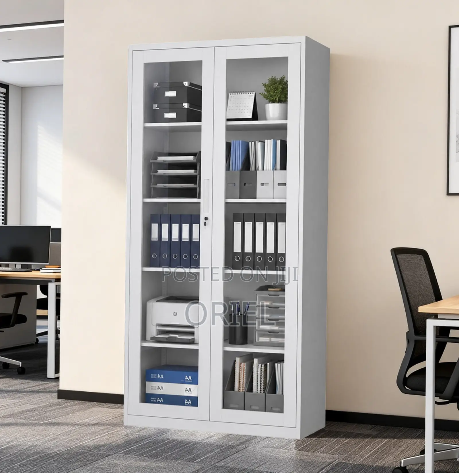 Office Storage Cabinet : Full Glass 2-Door Steel Filing Cabinet