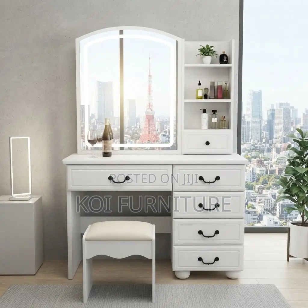 Dressers; White Glossy Dressing Room Make Up Vanity Set