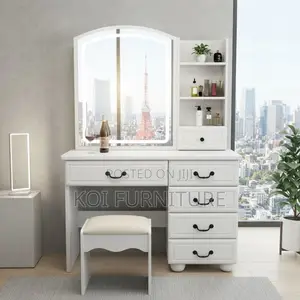 Dressers; White Glossy Dressing Room Make Up Vanity Set