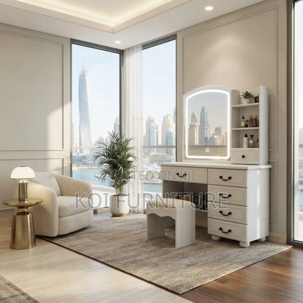 Dressers; White Glossy Dressing Room Make Up Vanity Set