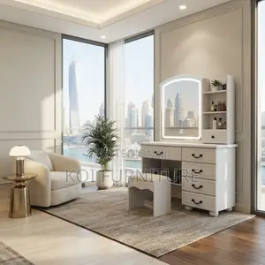 Dressers; White Glossy Dressing Room Make Up Vanity Set