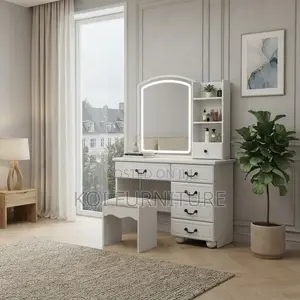 Dressers; White Glossy Dressing Room Make Up Vanity Set