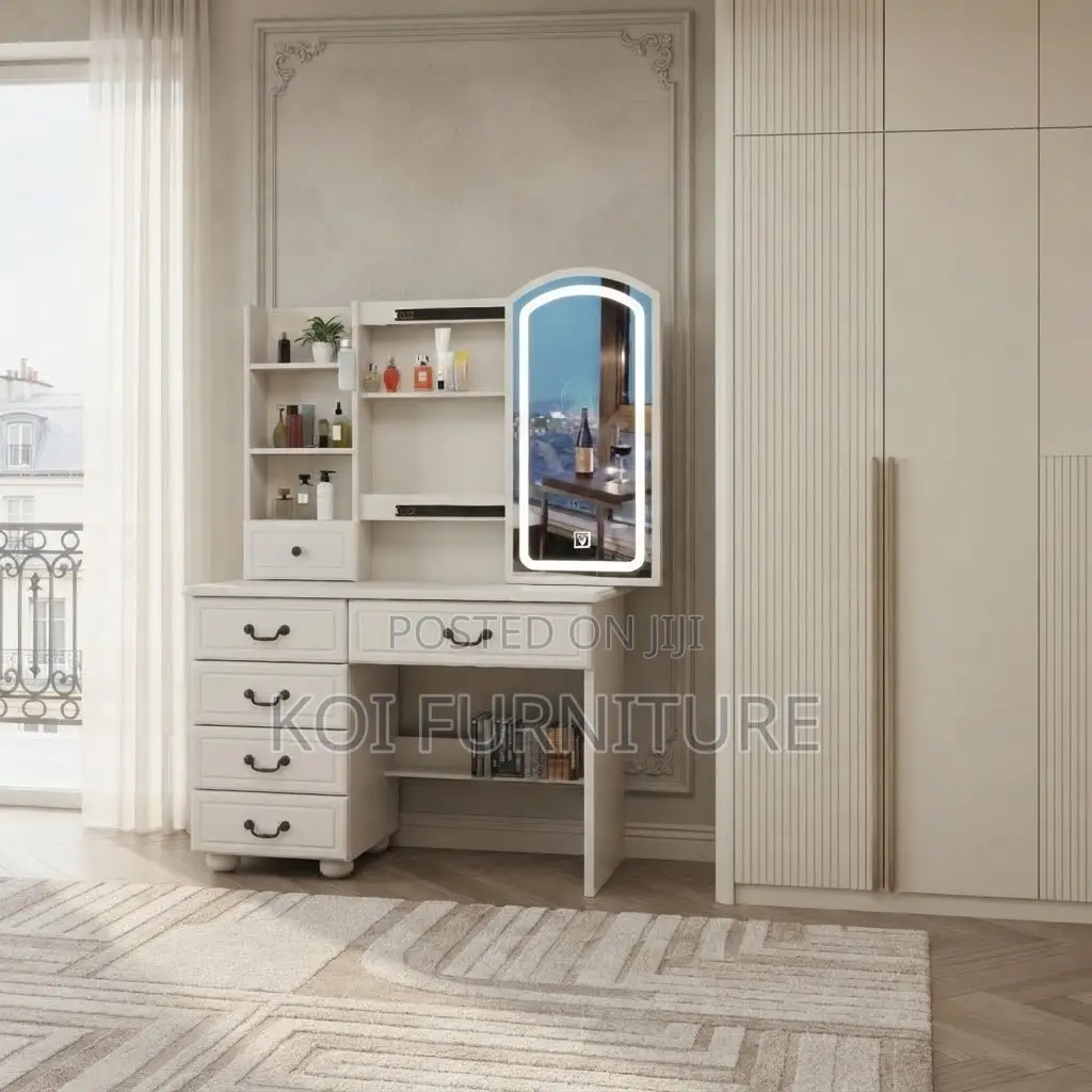 Dressers; White Glossy Dressing Room Make Up Vanity Set