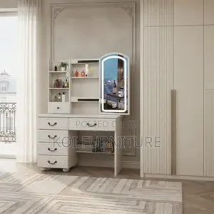 Dressers; White Glossy Dressing Room Make Up Vanity Set