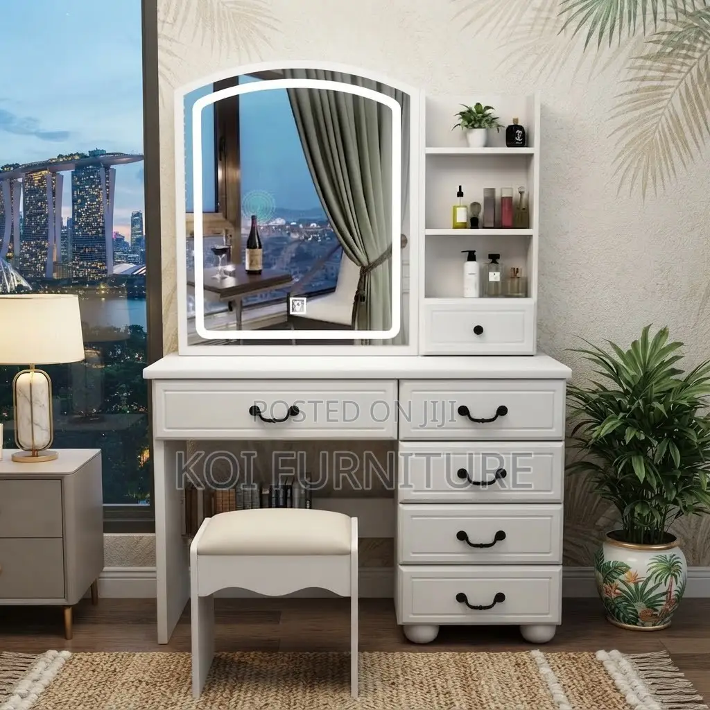 Dressers; White Glossy Dressing Room Make Up Vanity Set