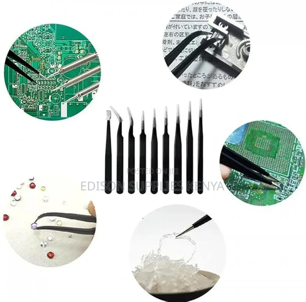 ESD Stainless Steel Anti-Static Tweezers Set of 9 PCS