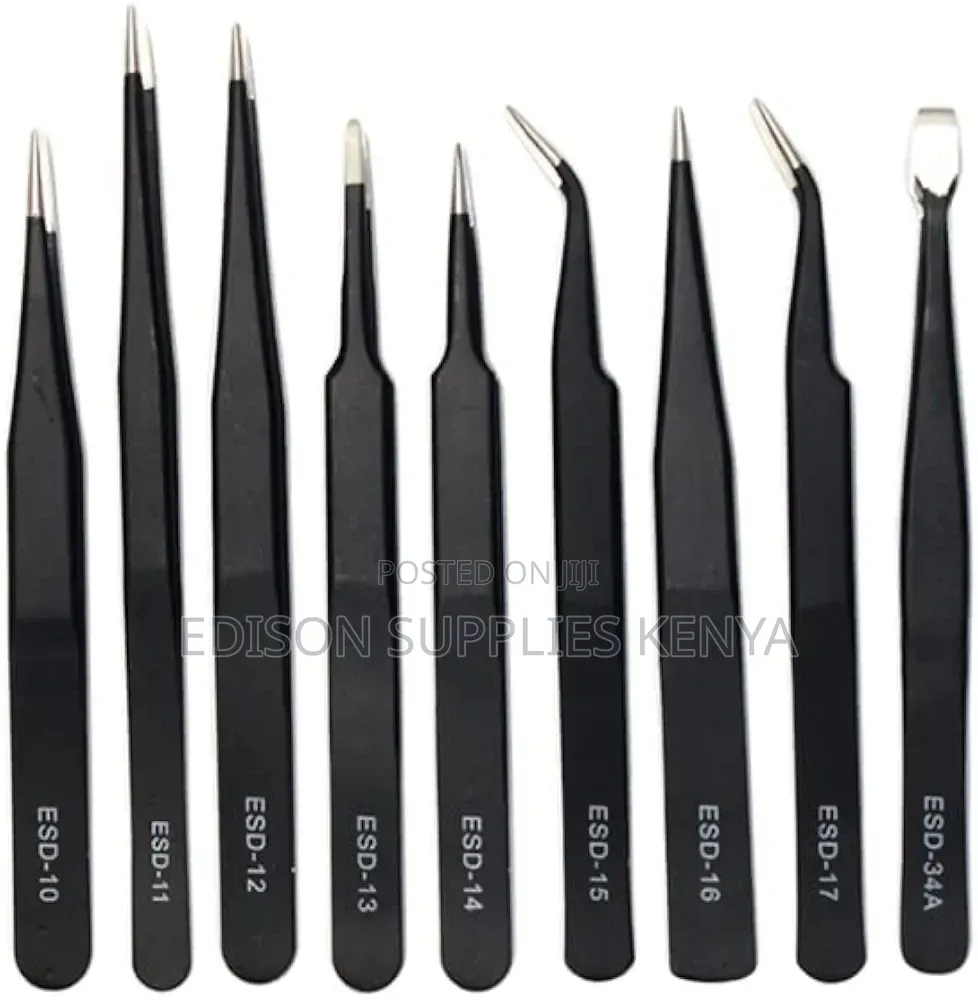 ESD Stainless Steel Anti-Static Tweezers Set of 9 PCS
