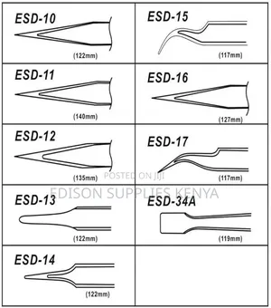 ESD Stainless Steel Anti-Static Tweezers Set of 9 PCS