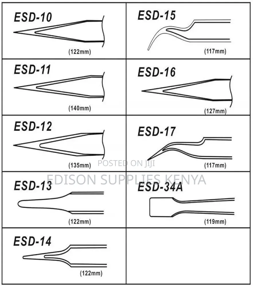 ESD Stainless Steel Anti-Static Tweezers Set of 9 PCS