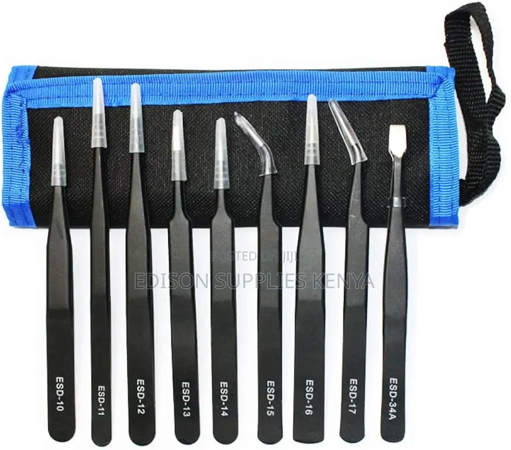 ESD Stainless Steel Anti-Static Tweezers Set of 9 PCS