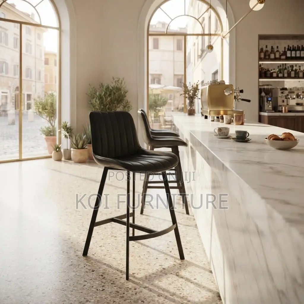 Barstool; Non Swivel Ergonomic Leather Backrest Support Barstools