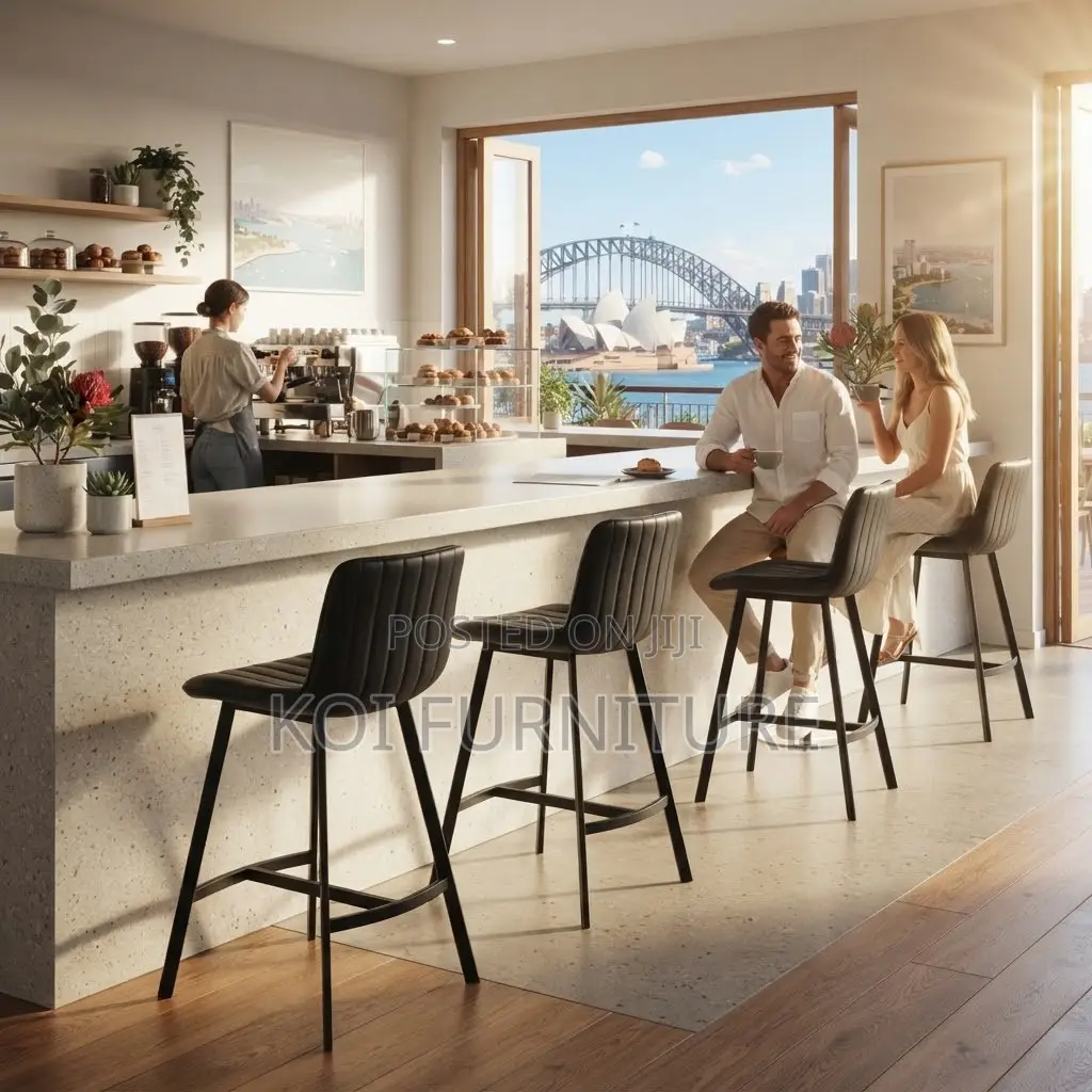 Barstool; Non Swivel Ergonomic Leather Backrest Support Barstools