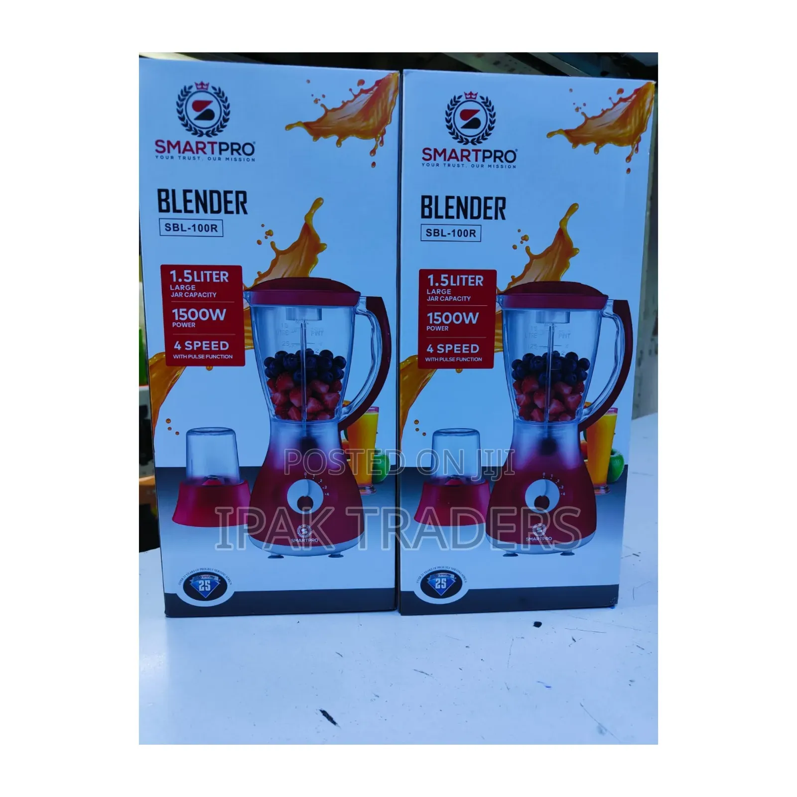 Smart Pro Smartpro Blender 1.5L SBL 100R 2in1 Plastic Jar Red