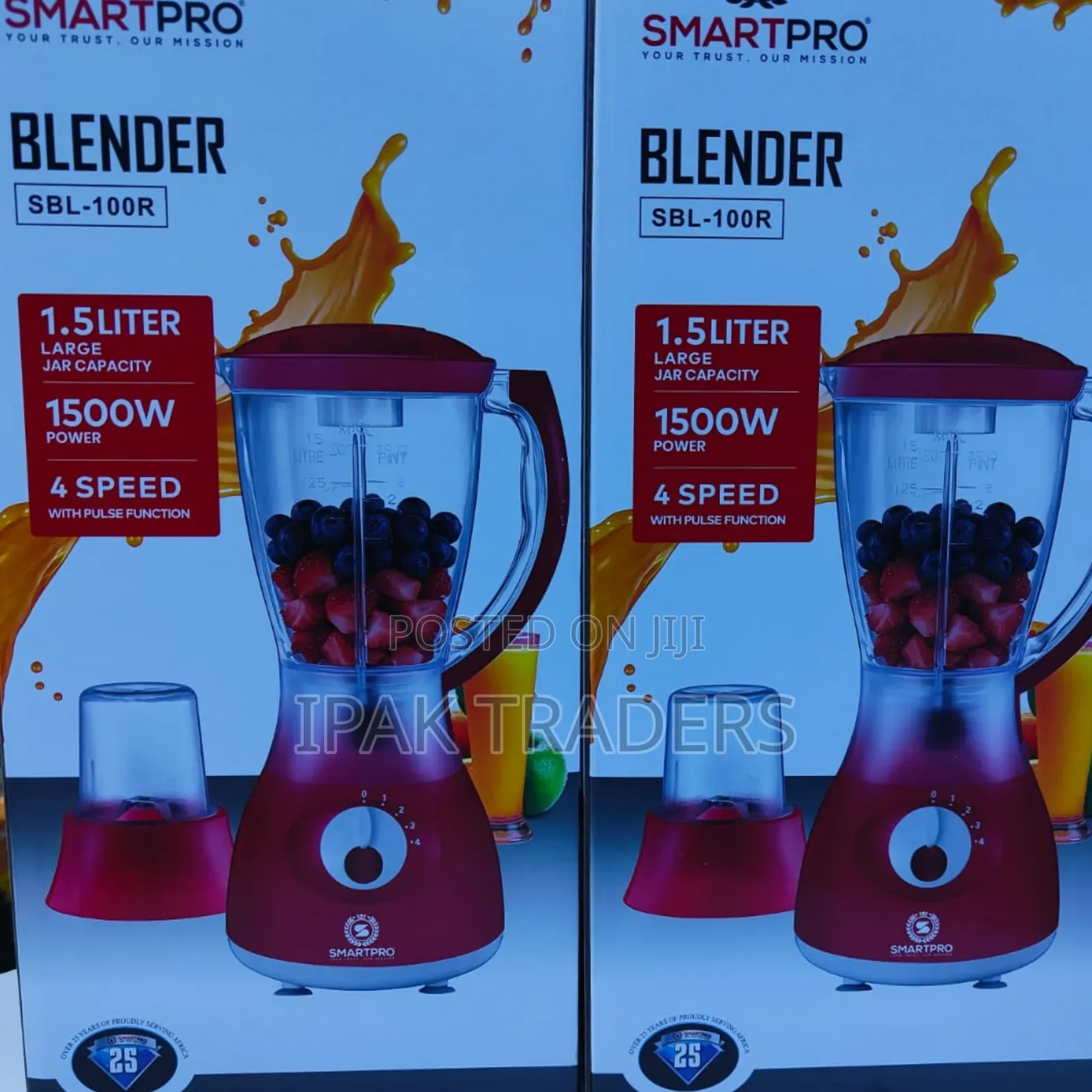 Smart Pro Smartpro Blender 1.5L SBL 100R 2in1 Plastic Jar Red
