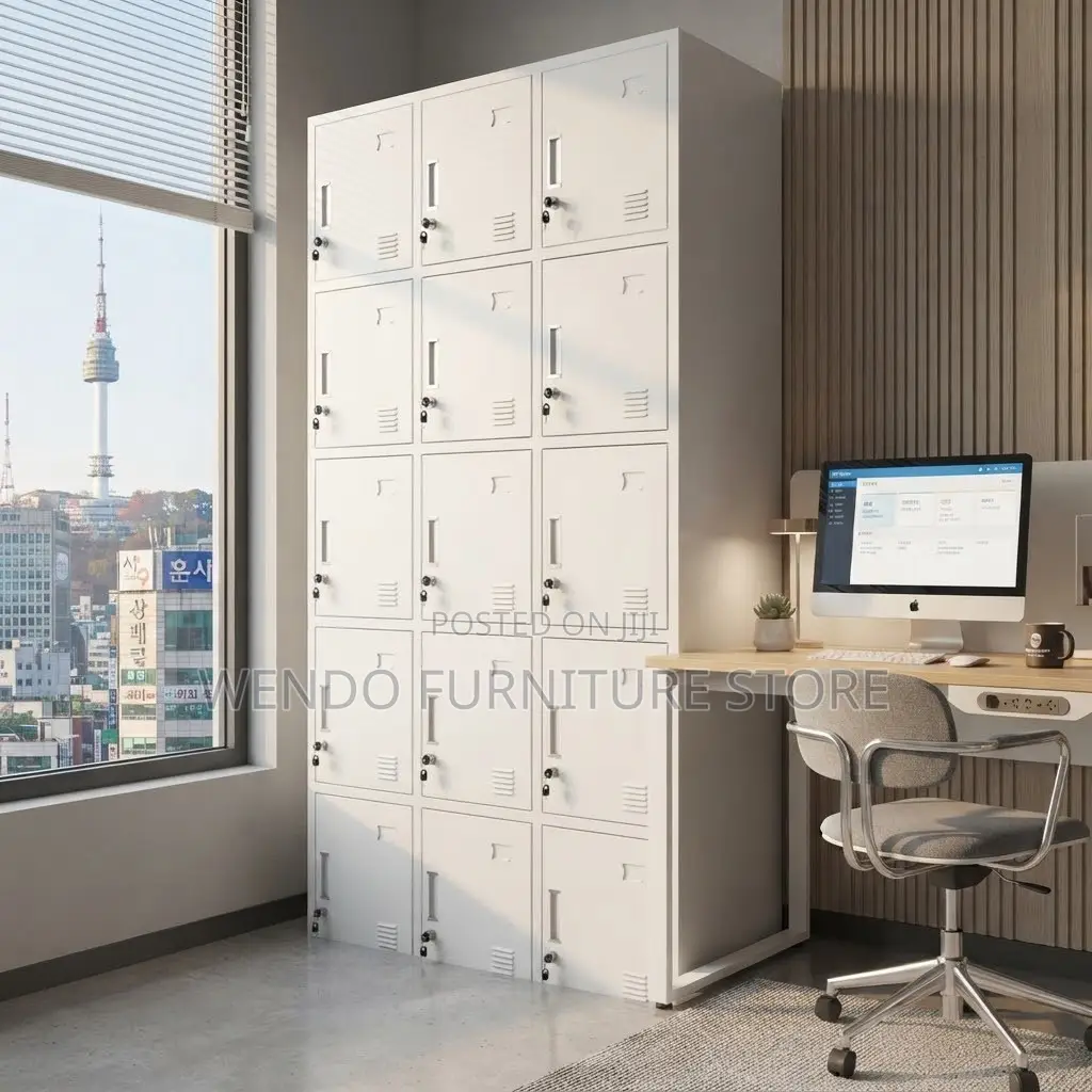 Office Cabinet; 15 Lockers Organization Cabinet With Key Locks Each