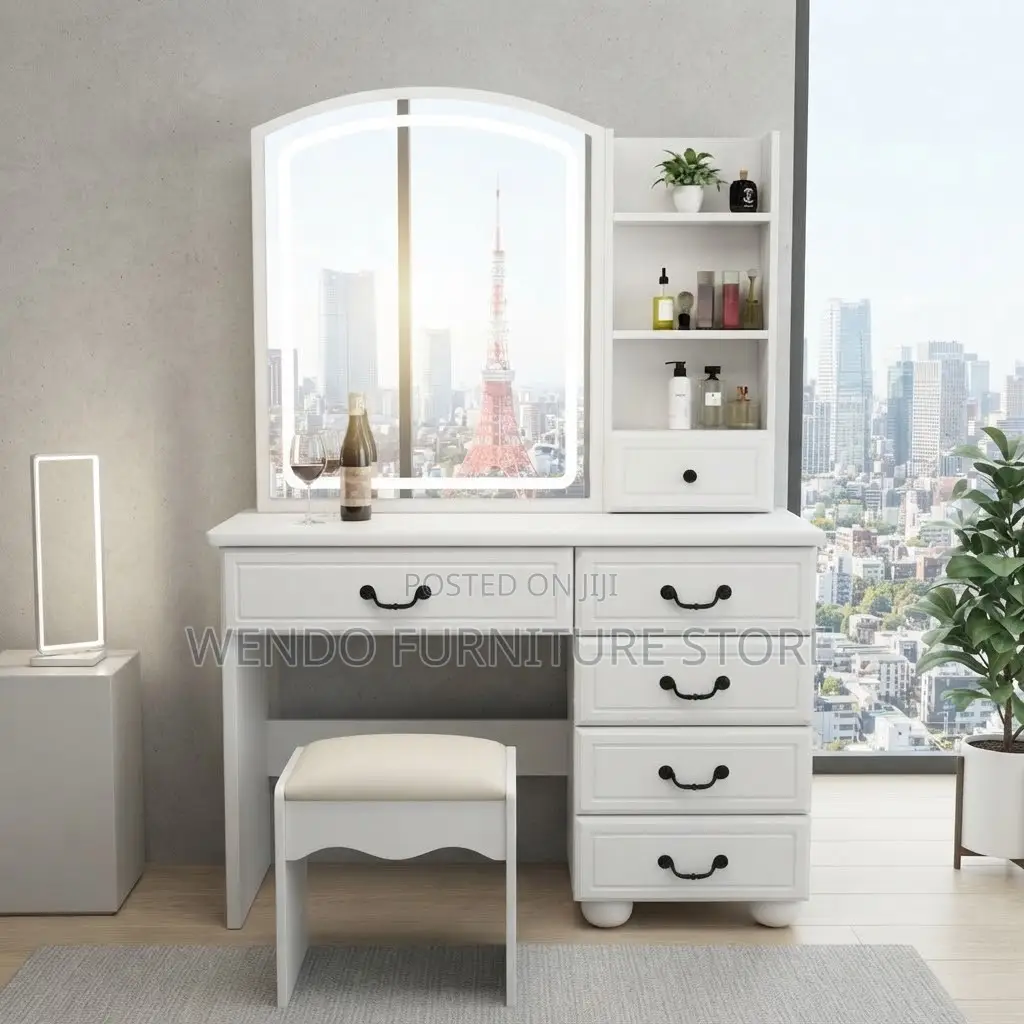 Dressers; Make Up Modern White Dressing Vanity Set With Side Mirror