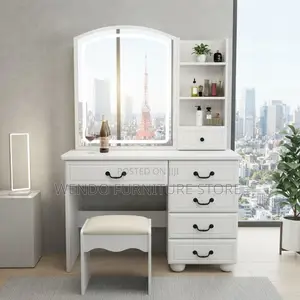Dressers; Make Up Modern White Dressing Vanity Set With Side Mirror