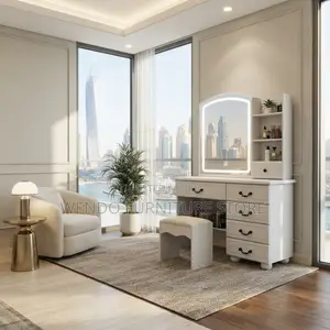 Dressers; Make Up Modern White Dressing Vanity Set With Side Mirror