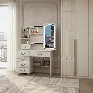 Dressers; Make Up Modern White Dressing Vanity Set With Side Mirror