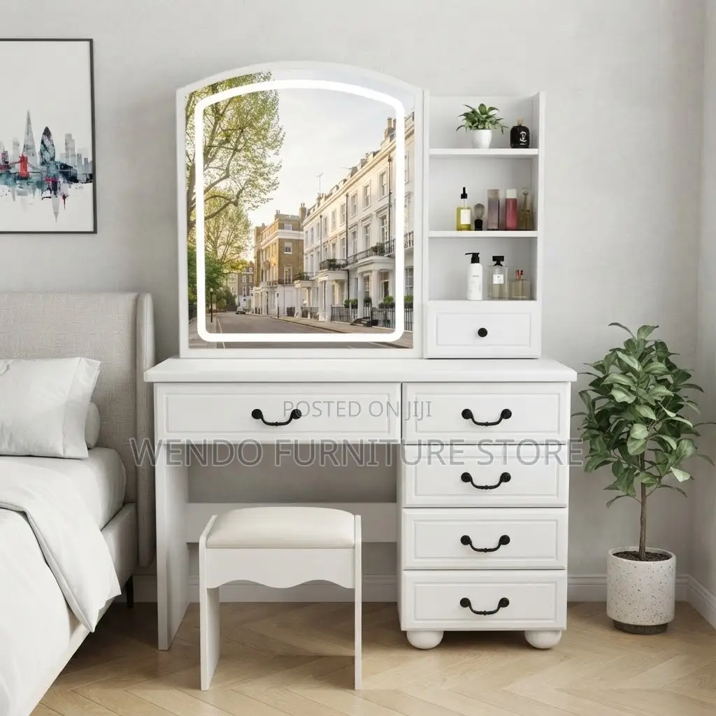 Dressers; Make Up Modern White Dressing Vanity Set With Side Mirror