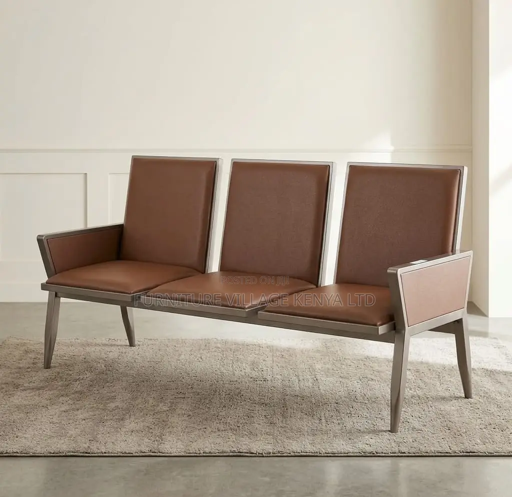 Bench; 3 Seater Brown Padded Modern Reception Bench