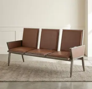 Bench; 3 Seater Brown Padded Modern Reception Bench