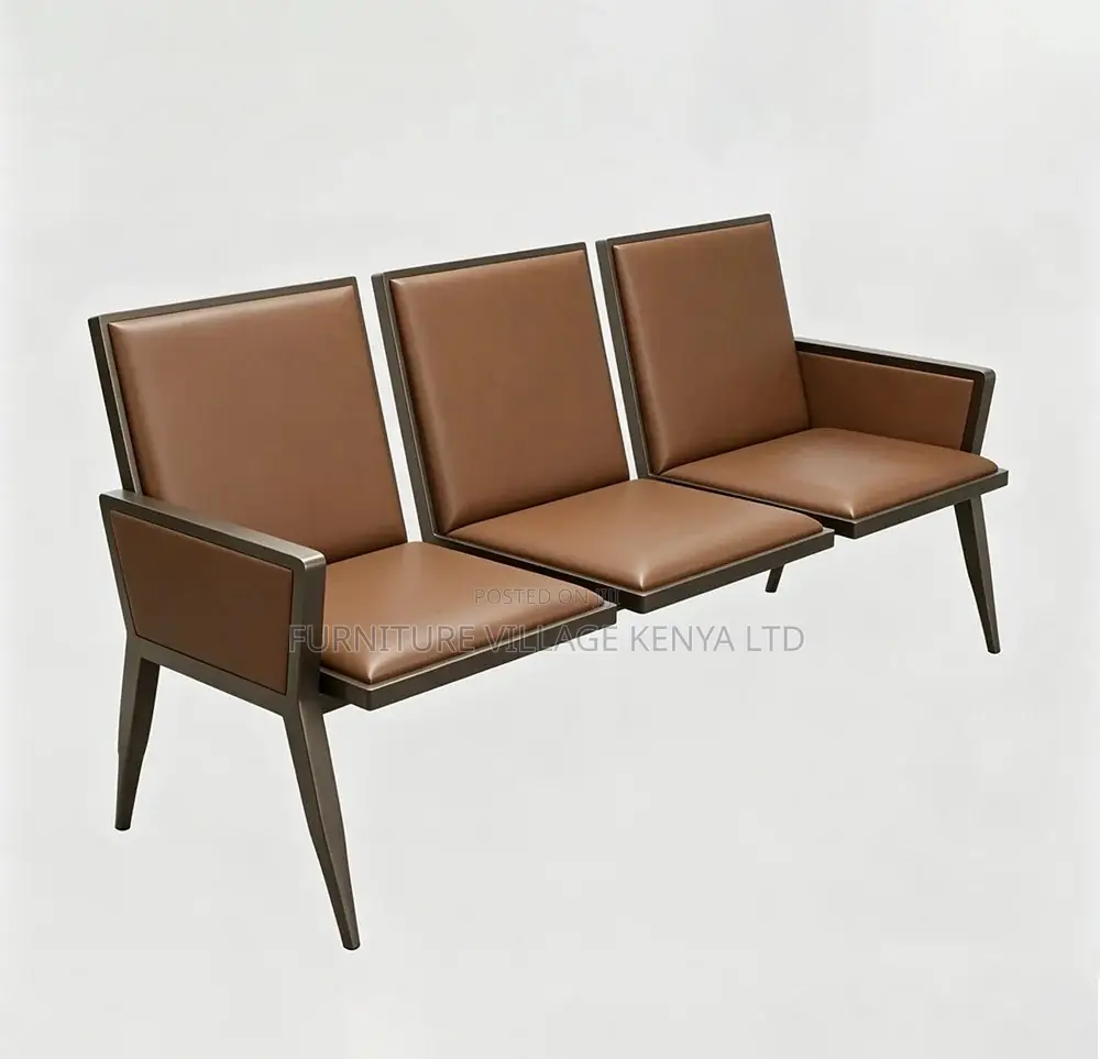 Bench; 3 Seater Brown Padded Modern Reception Bench