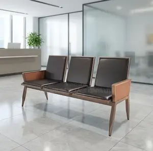 Bench; 3 Seater Brown Padded Modern Reception Bench