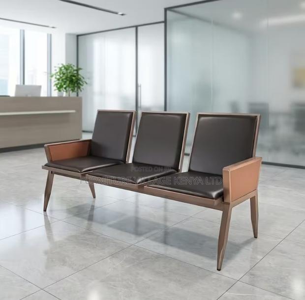 Bench; 3 Seater Brown Padded Modern Reception Bench - thumbnail 4